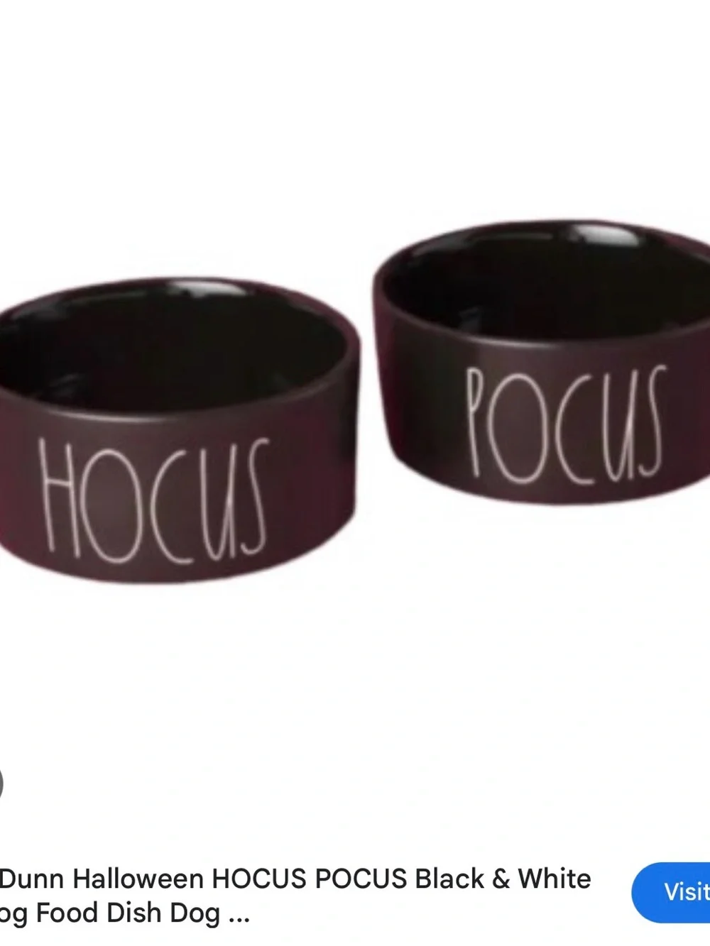 Rae Dunn Black & White HOCUS POCUS Ceramic Dog Bowls
